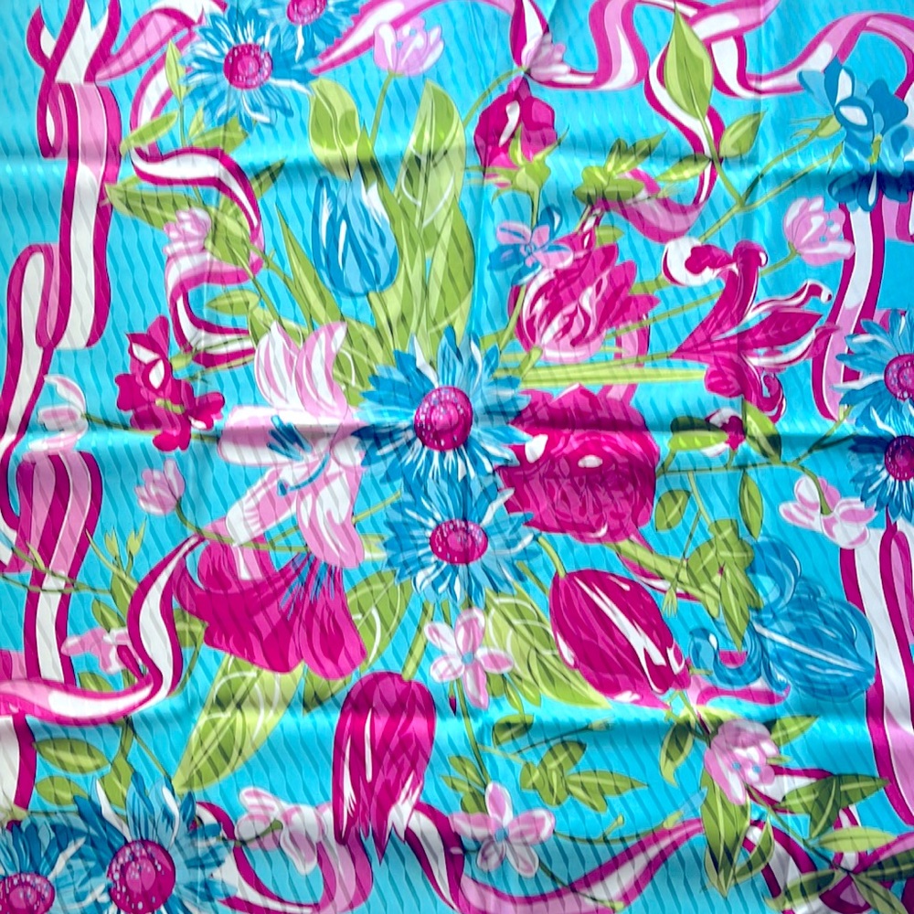 Fansy Silk Scarf Large Floral Square Hand Rolled Hem New